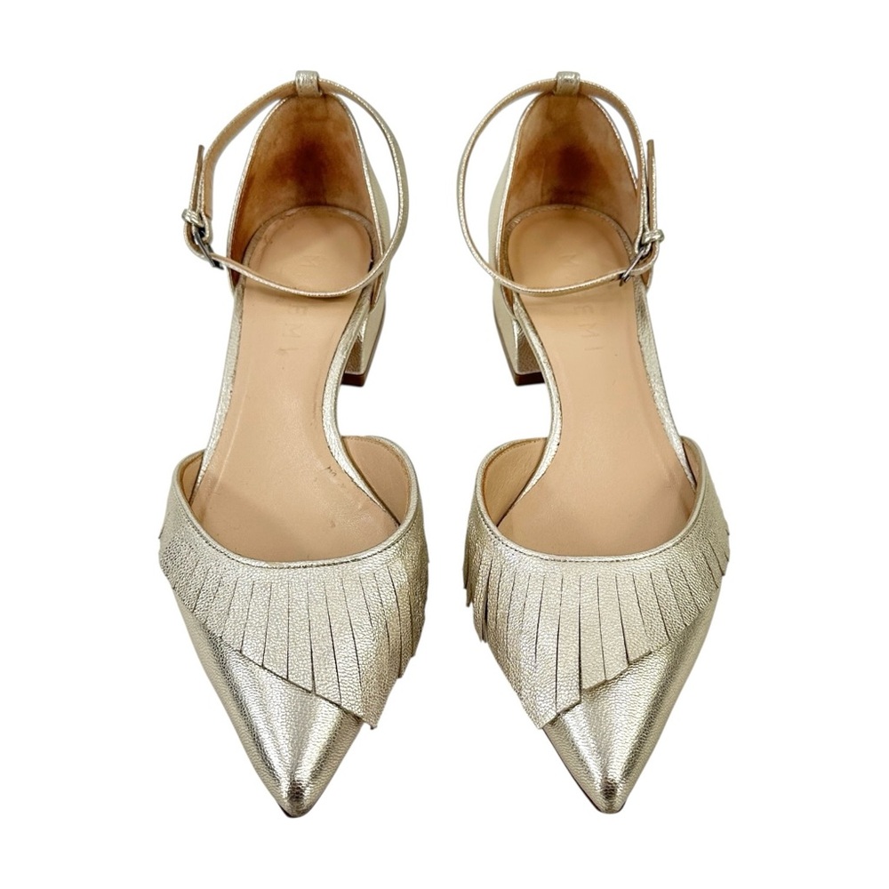 M. GEMI The Vive Flat - Soft Gold Metallic Ankle Strap Pointed Toe Leather Flats